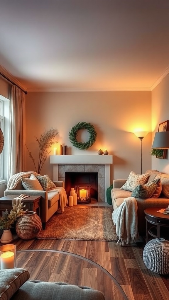 Cozy living room with warm lighting and inviting decor