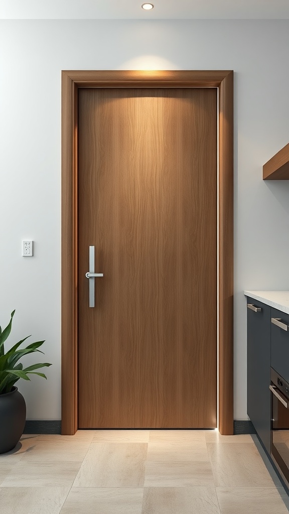 Contemporary pantry door with LED lighting highlighting the edges.