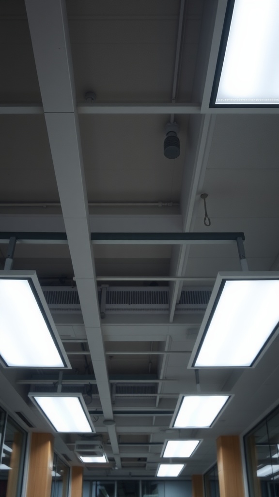 Modern ceiling with LED panel lights