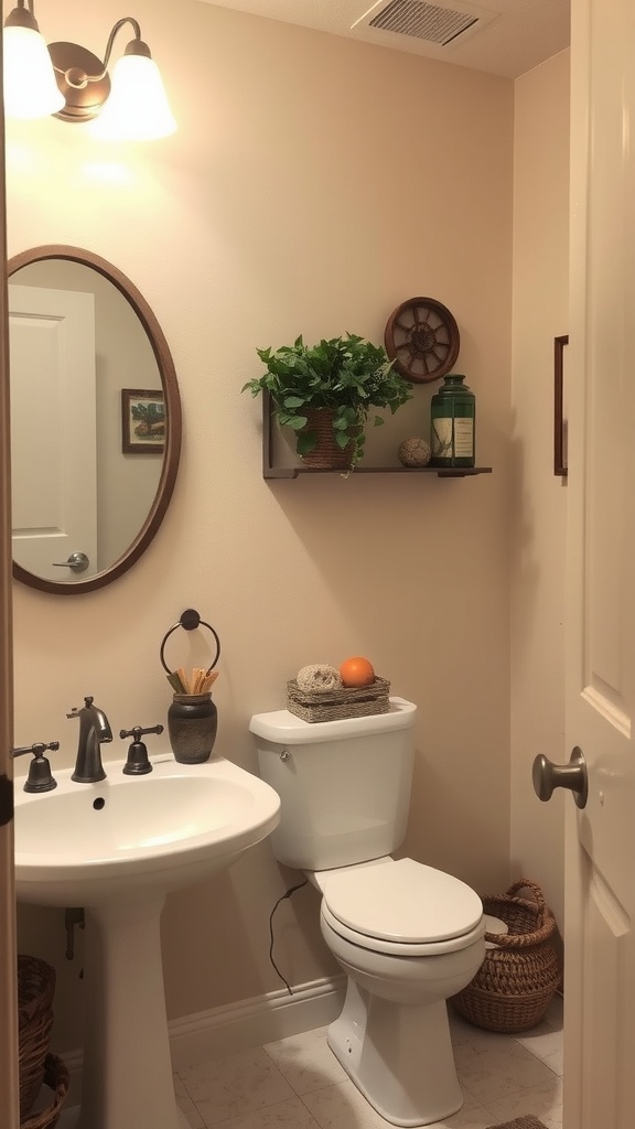 Small bathroom with delicate beige walls and neutral decor