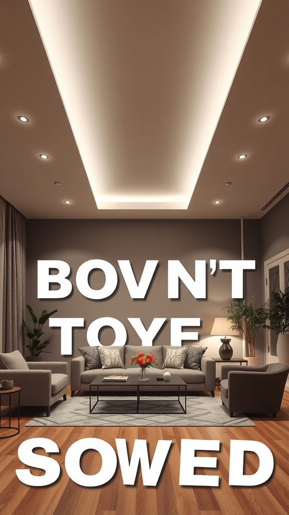 Modern living room with dimmable ceiling fixtures illuminating the space