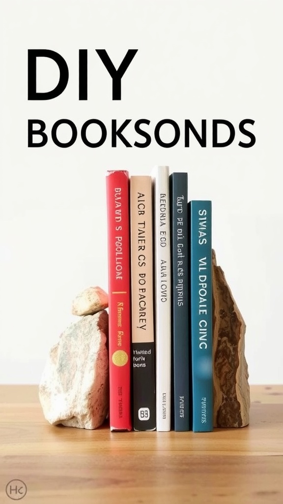DIY bookends made from natural stones holding books