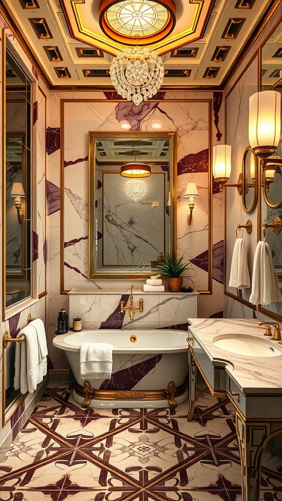Elegant Art Deco bathroom with marble walls and stylish fixtures