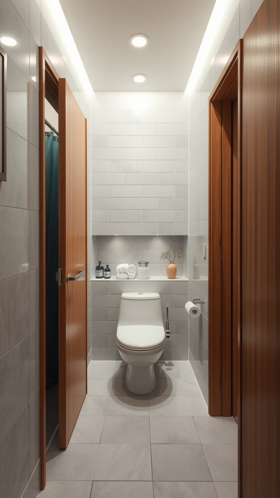 Small bathroom featuring sliding doors and modern decor