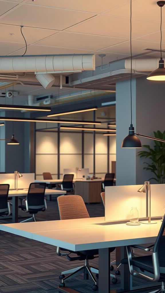 Modern small office interior with innovative lighting solutions
