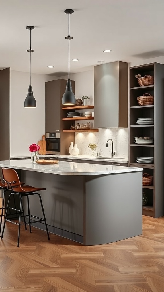 Modern kitchen peninsula with side storage and stylish decor