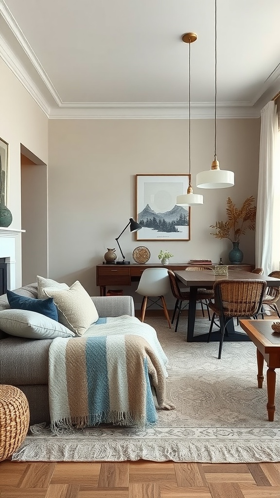 Cozy Living Room & Dining Room Combo with layered textures.