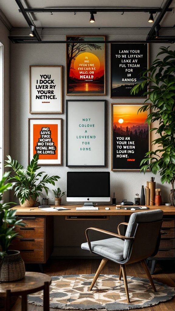 Wall with motivational quotes in a small office space