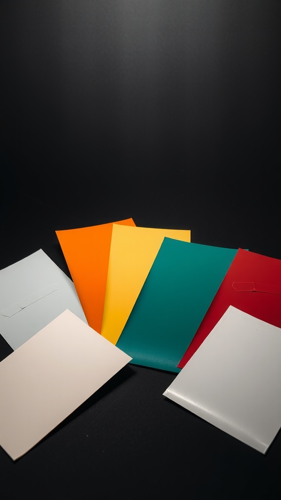 Variety of colored paint samples with different sheens on a dark background.