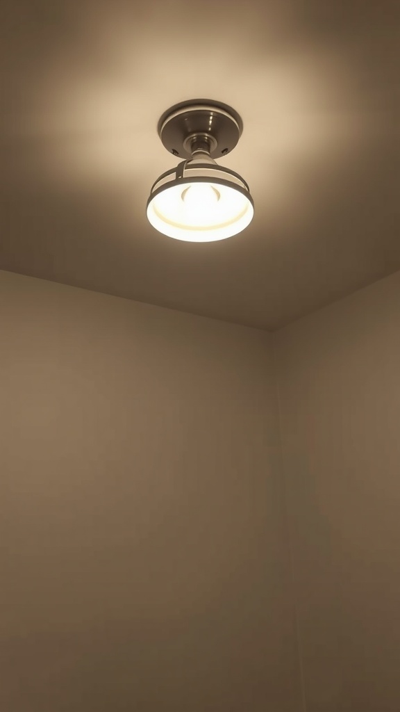 A light fixture mounted on a ceiling, illustrating the concept of placing fixtures too high.