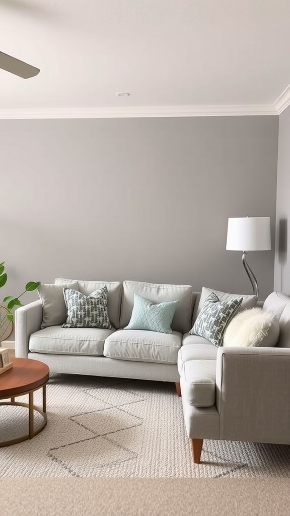 Living room with Revere Pewter walls and light furniture