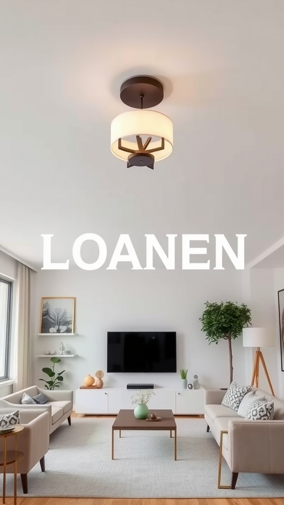 A sleek flush mount light fixture in a modern living room setting.