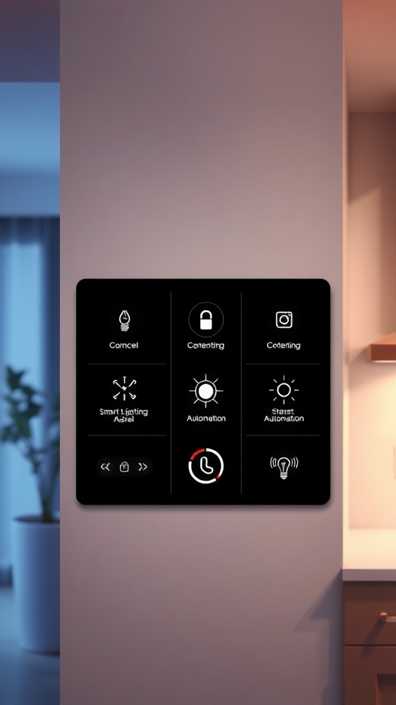 A modern smart lighting control panel mounted on a wall