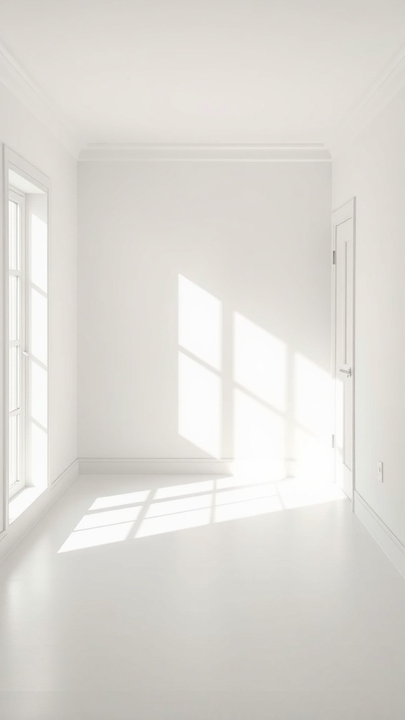 Bright room with soft white walls and sunlight streaming through the windows