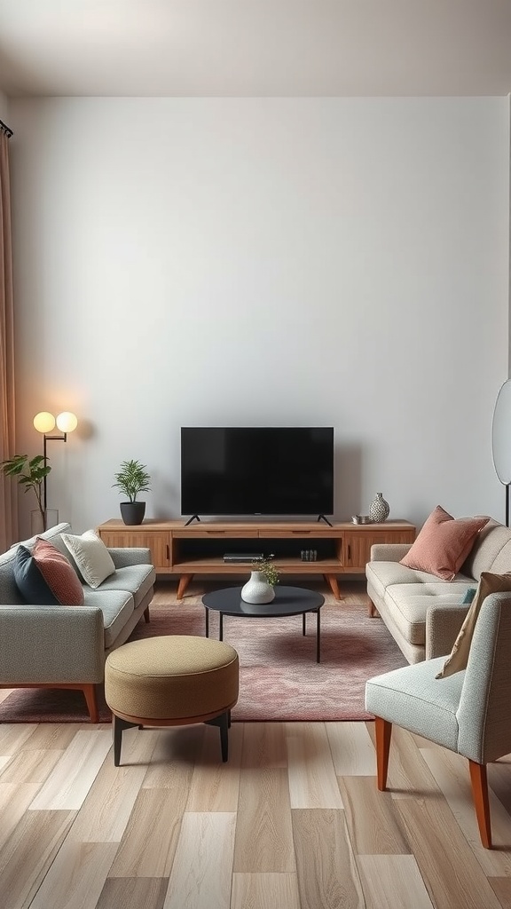 Living room showcasing subtle color gradients in textiles, with a blend of Mediterranean and Gothic design elements.