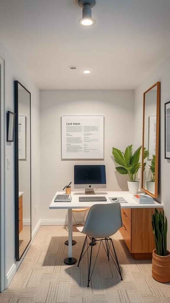 A feminine small home office featuring mirrors to create an illusion of expanded space.