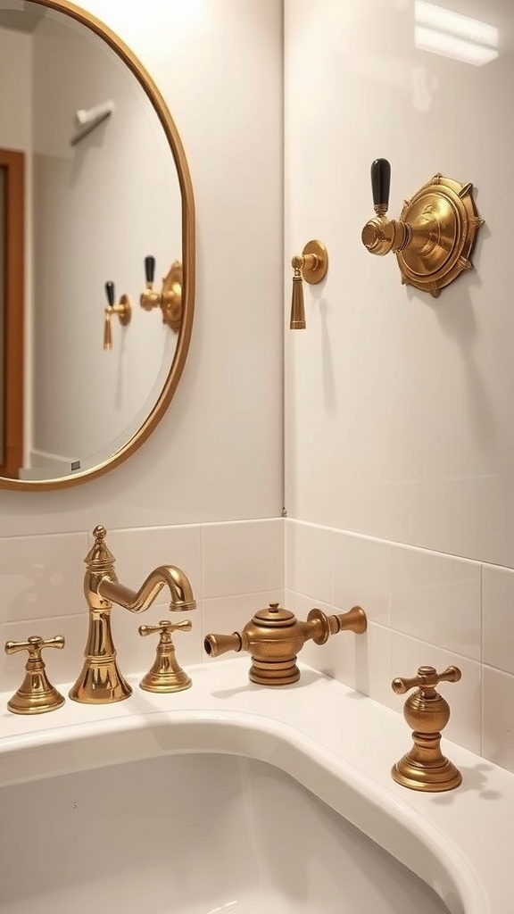 Vintage style bathroom fixtures with gold accents