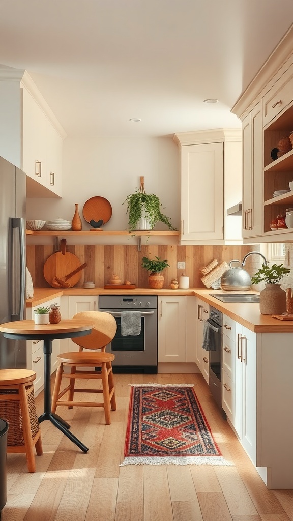 Kitchen with cream cabinets and wood accents