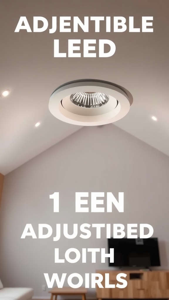 Sleek adjustable LED recessed light fixture in a room with sloped ceiling