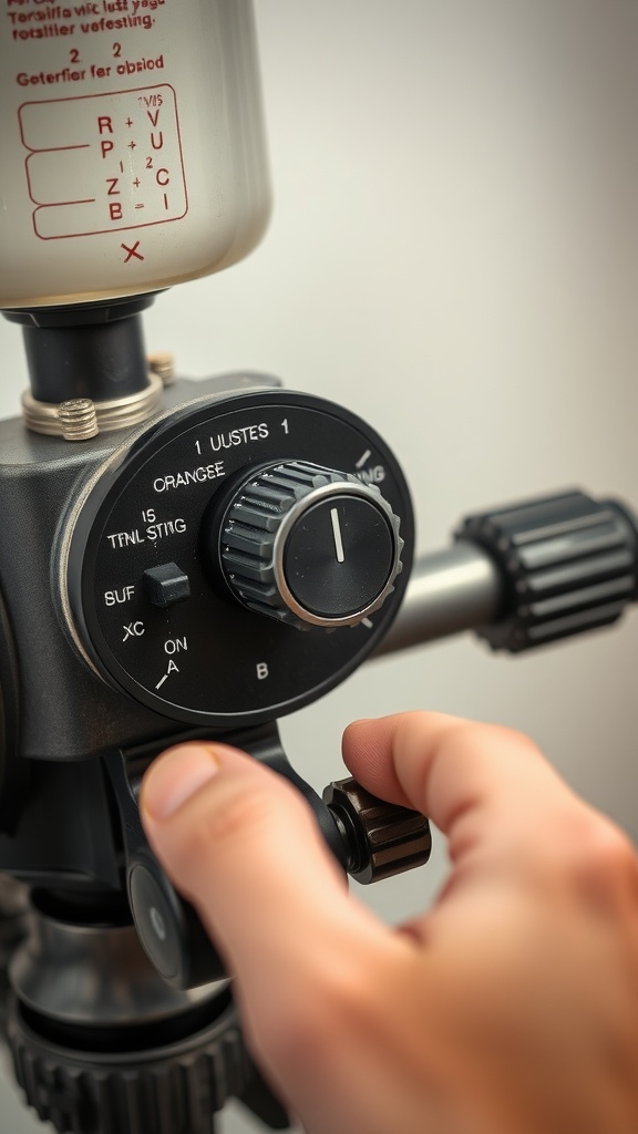 Close-up of a paint sprayer showing adjustable control knobs