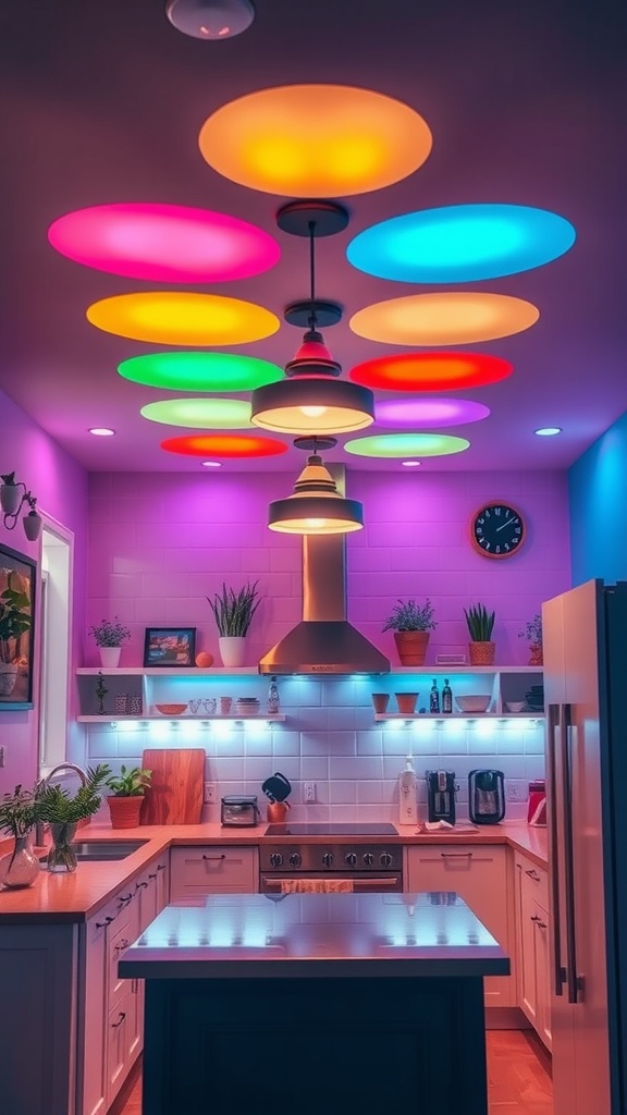 Colorful ceiling lights in a modern kitchen