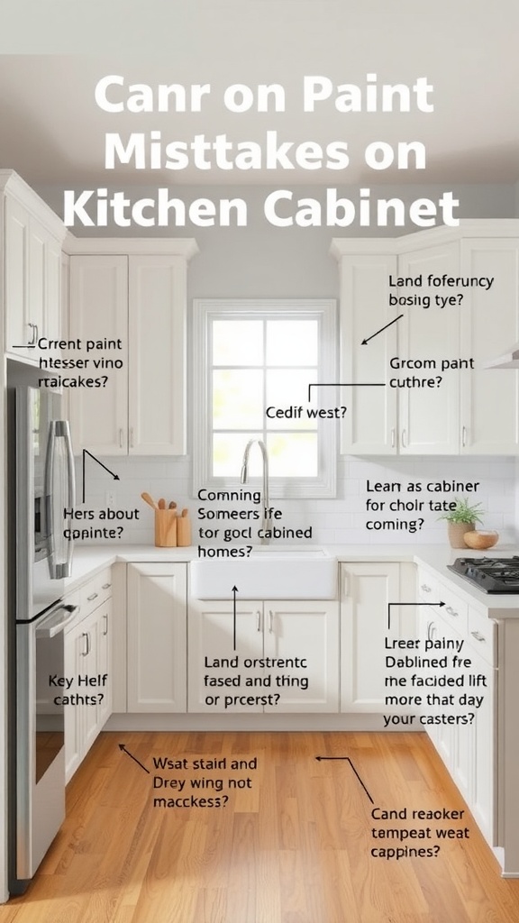 An infographic depicting common mistakes to avoid when painting kitchen cabinets