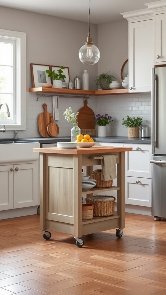 Compact rolling kitchen island in a modern kitchen setting