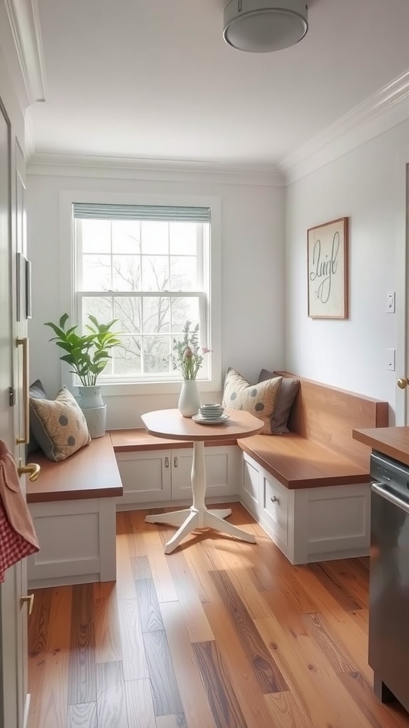 Cozy kitchen nook with built-in seating, a round table, and natural light