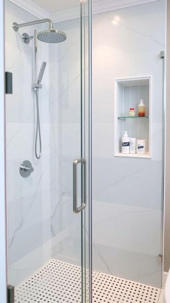 Modern shower with a custom niche for storage