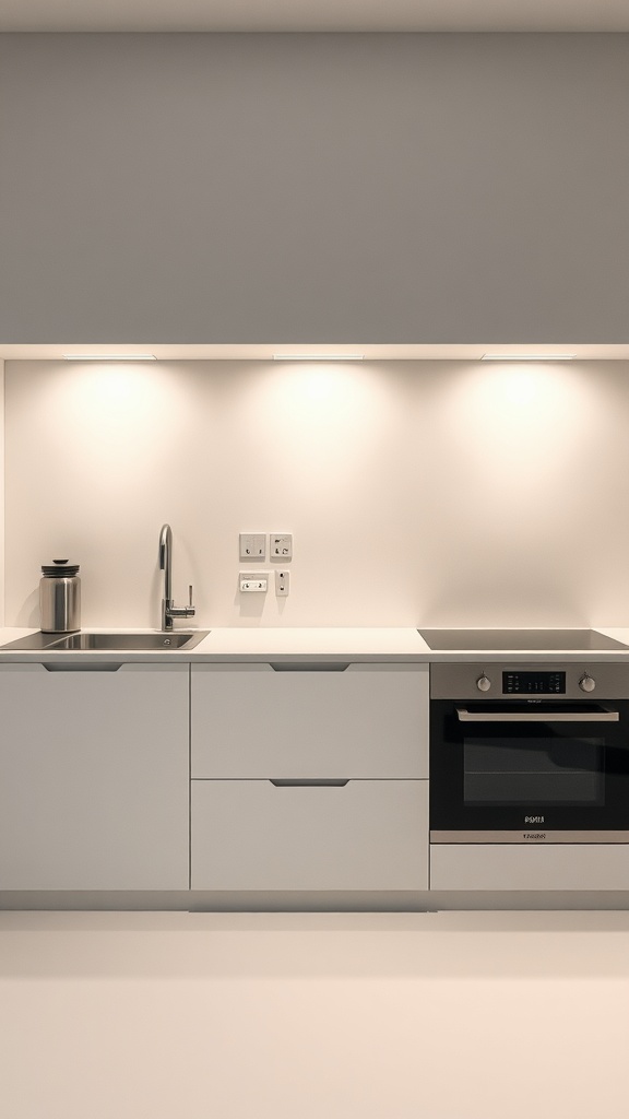 Modern kitchen with under-cabinet lighting and sleek design.