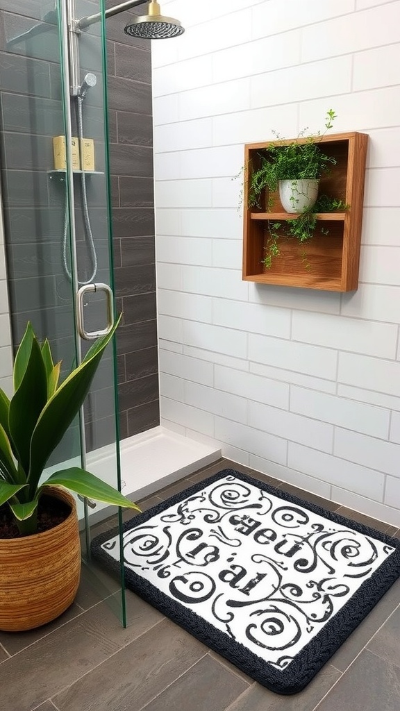 Decorative shower mat in a modern bathroom setting