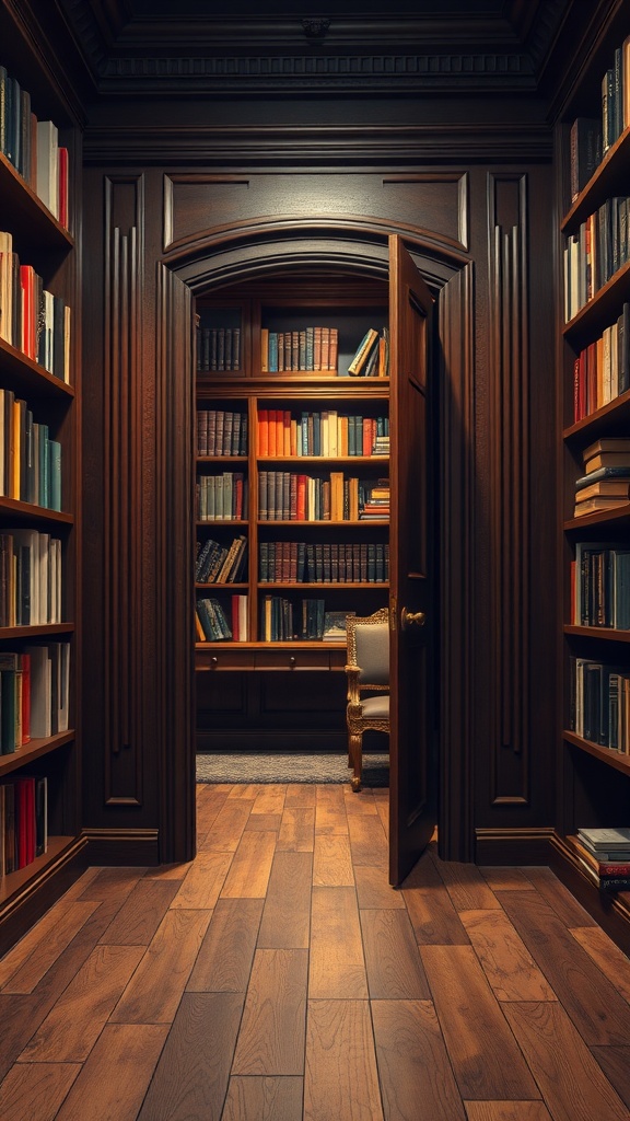 A hidden door bookshelf leading to a cozy reading nook