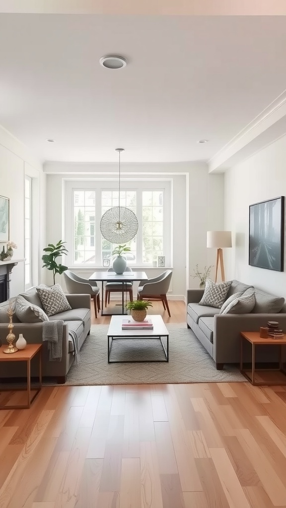 A beautifully designed living room and dining room combo featuring flexible seating arrangements and accessible dining space.