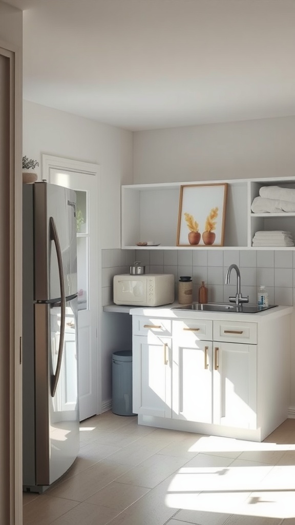 A bright and clean small apartment kitchen with a modern design.