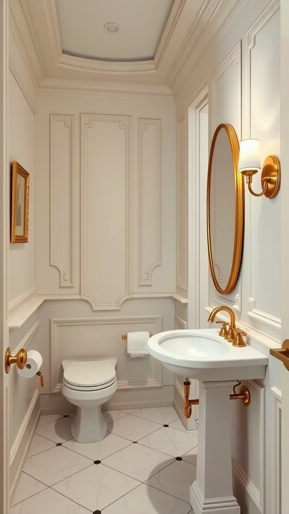 Luxurious small bathroom featuring ivory walls and gold fixtures