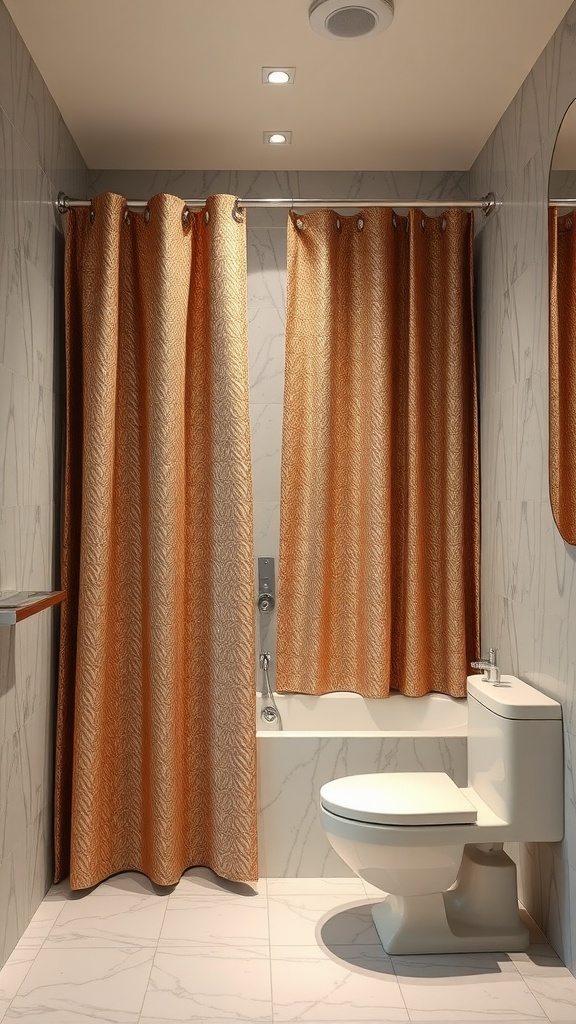 Warm textured shower curtains in a stylish bathroom