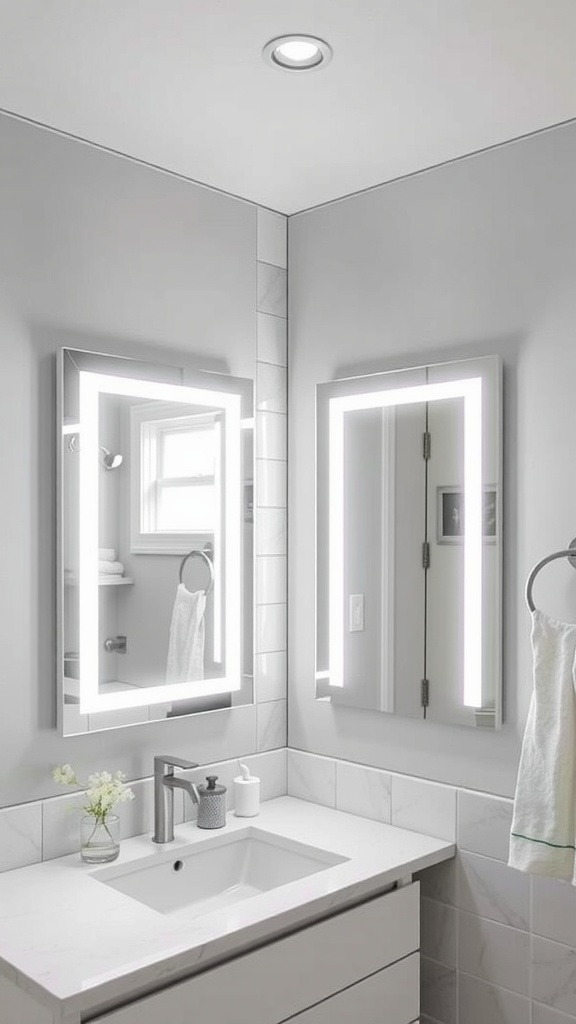 Modern bathroom with multi-functional lighted mirrors