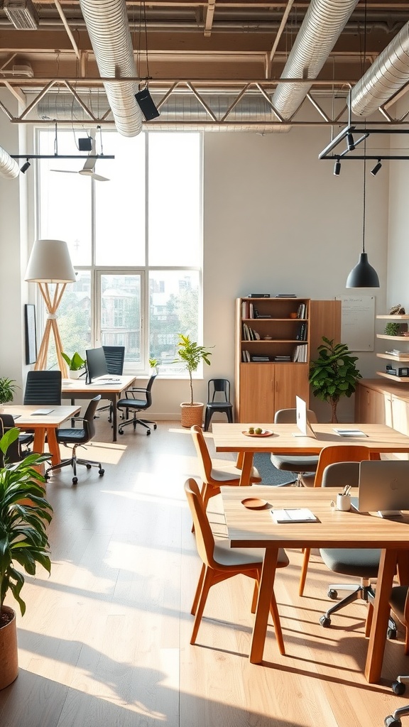 Open-concept collaborative office space with modern furniture and natural light