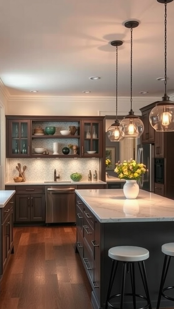 Modern kitchen with a peninsula and decorative pendant lighting