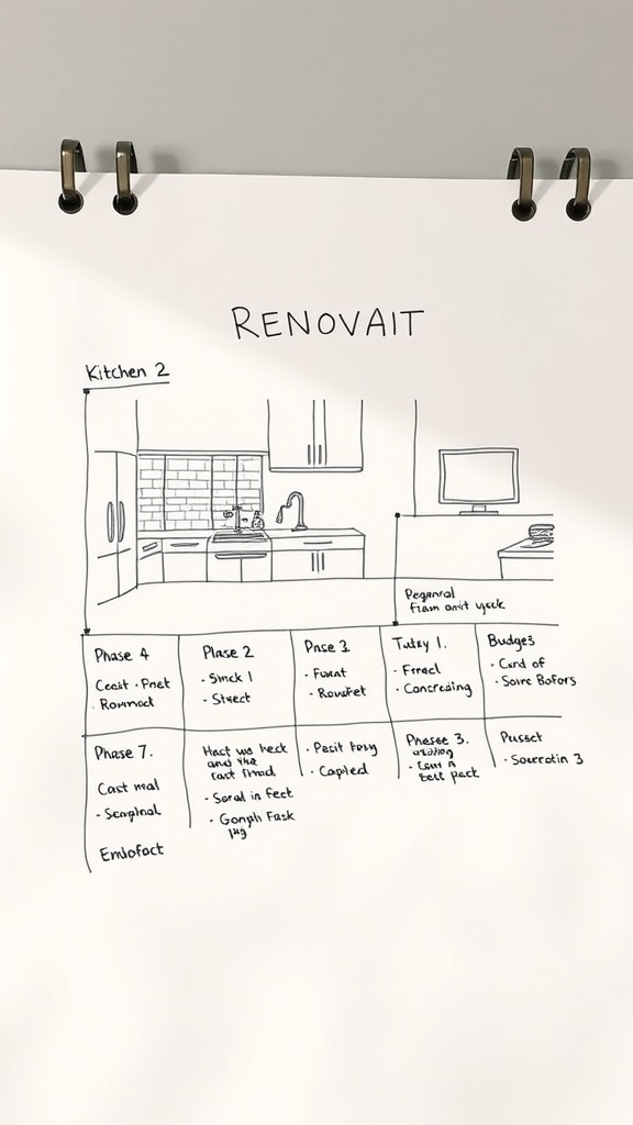 A kitchen renovation plan with phases and tasks outlined