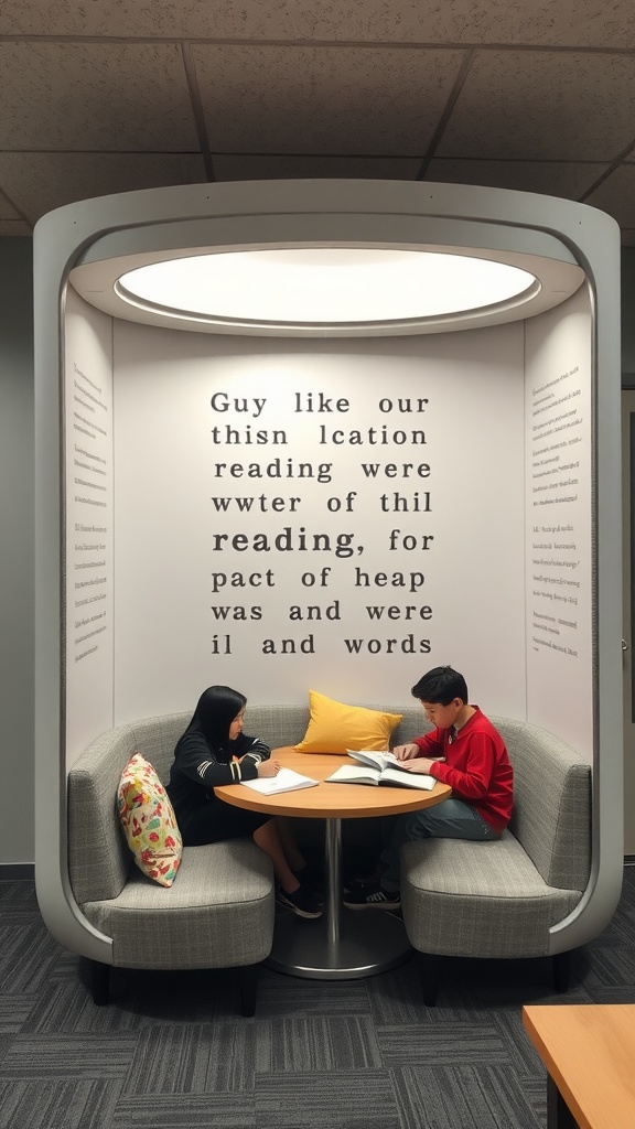 Cozy reading pod with two children reading and studying together.