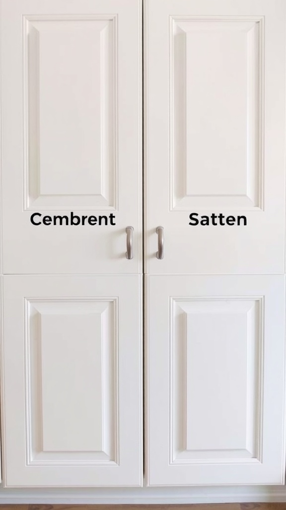 A comparison of two cabinet doors with different paint finishes labeled 'Cembrent' on the left and 'Satten' on the right.