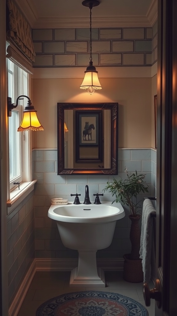 Cozy bathroom with shaded lamps and stylish decor