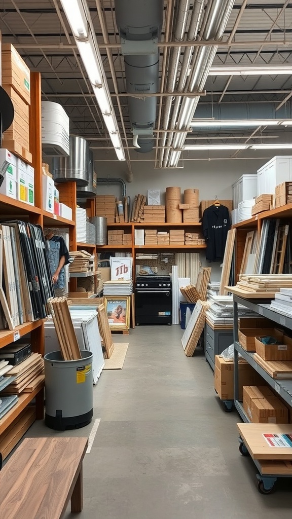 A local hardware store with various materials for kitchen renovation.