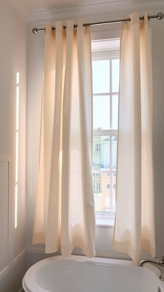 Light fabric curtains hanging in a bathroom window