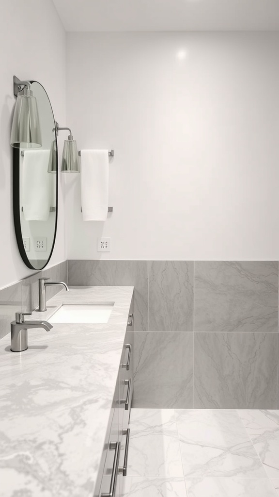 Modern bathroom with gray marble countertops and a minimalist design