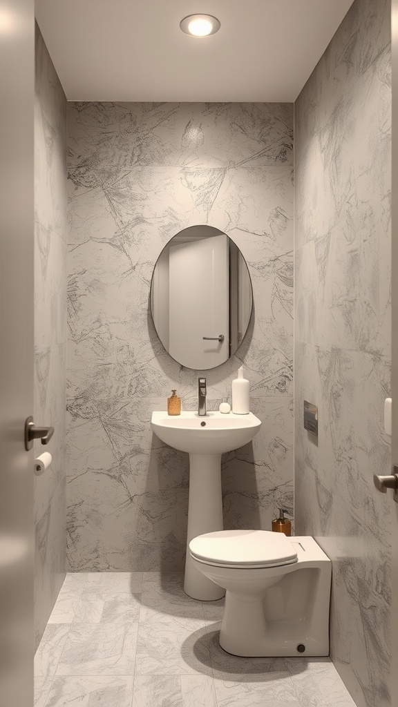 A modern bathroom showcasing textured walls with a minimalist design.