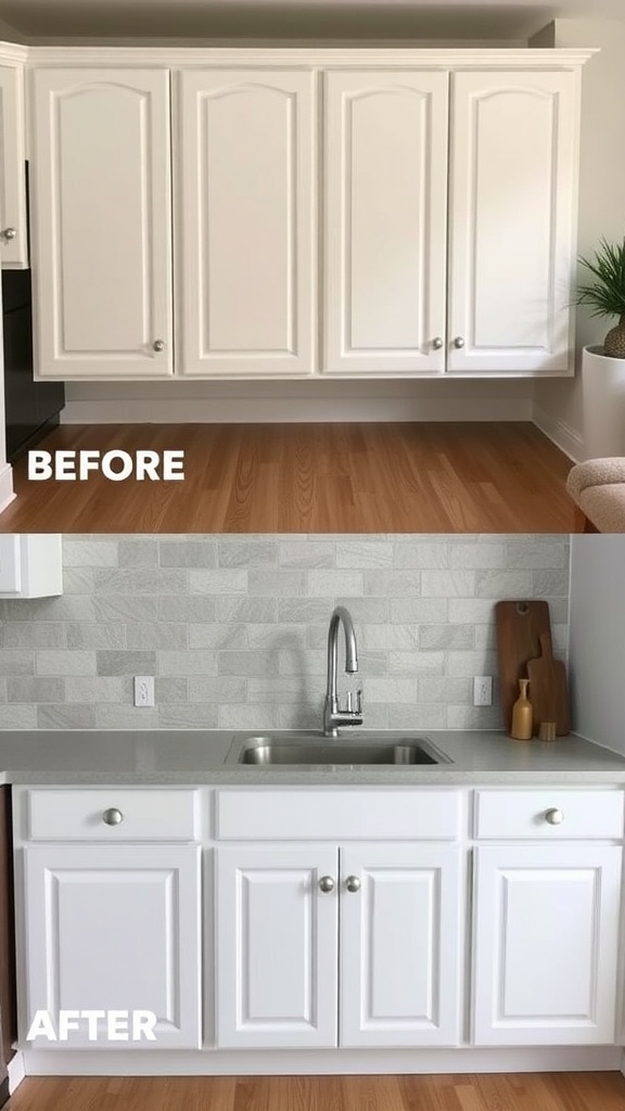 Before and after transformation of kitchen cabinets