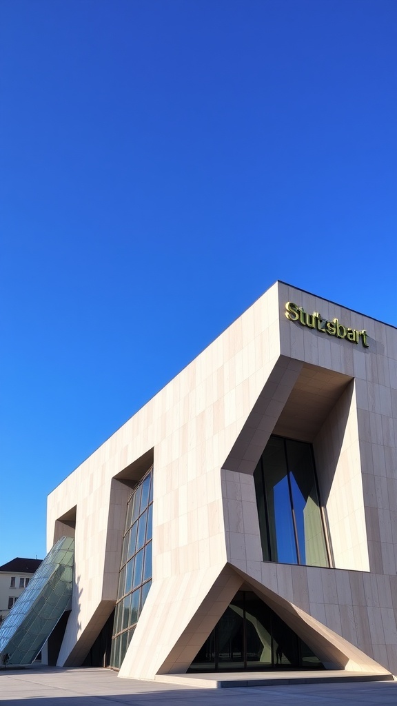 Stuttgart City Library exterior showing modern architecture with sharp angles and glass elements