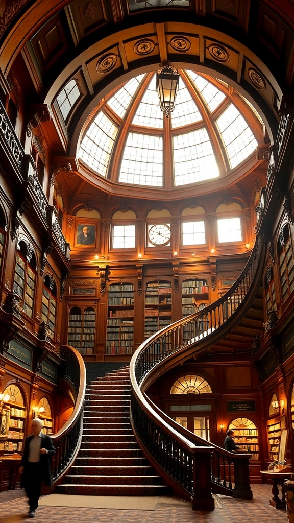 Interior view of Livraria Lello with a grand staircase and high ceiling filled with books.